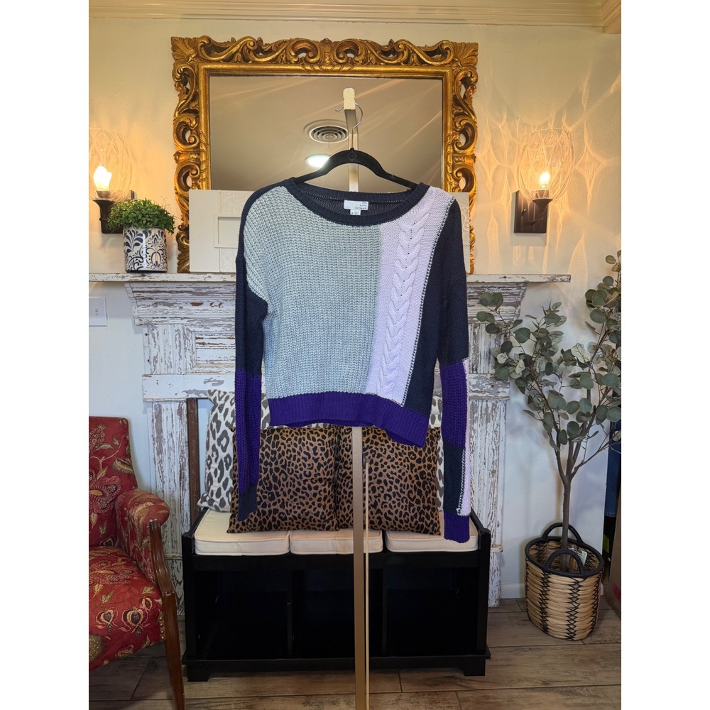 Ten Sixty Sherman Colorblock Cable Knit Sweater Navy Purple S71318A012 Mens M
